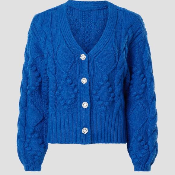 Slate & Willow Women's Bobble Chunky Knit Cardigan Sweater Small Blue - Picture 14 of 14